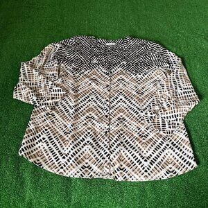 Calvin Klein Long Sleeve Button Front Mandarin Collar Tunic Shirt Plus Size 2X